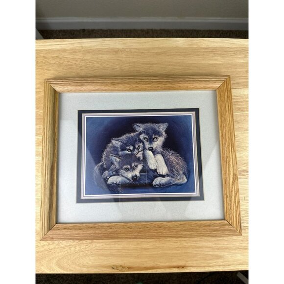 Carole Bourdo "Pile Of Pups" Vtg 70s Signed Limited Edition Wolf Framed Print
